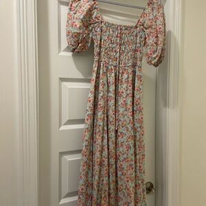Forever 21 Pink Maxi Sundress with Puff Sleeves
